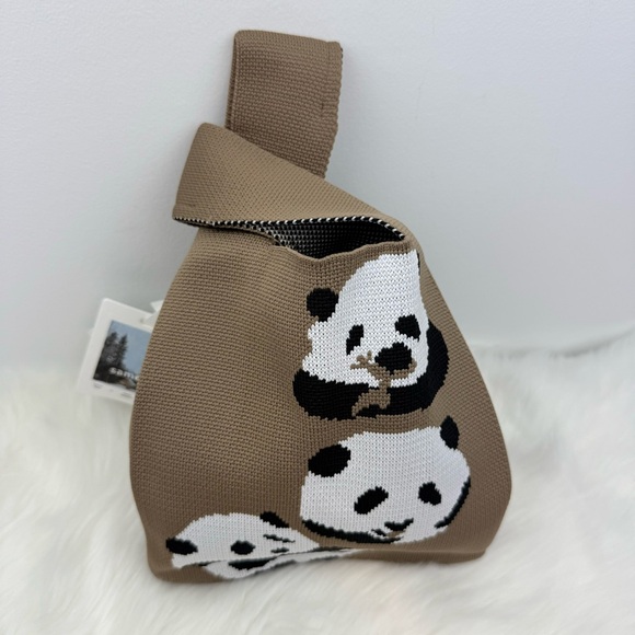 NWT Dark Chocolate Pandas Compact Stylish Essentials Handheld Bag - Picture 6 of 8